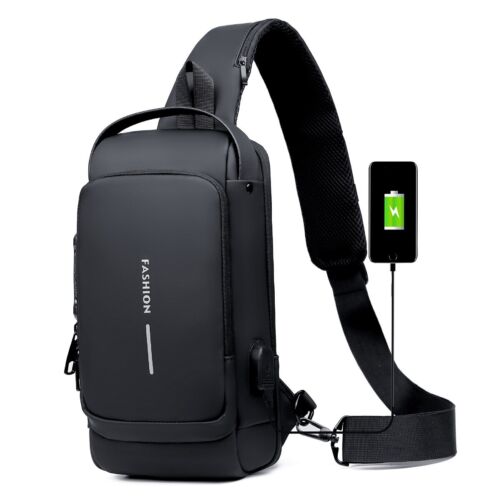 USB charging sport sling Anti-theft shoulder bag (Black shape)